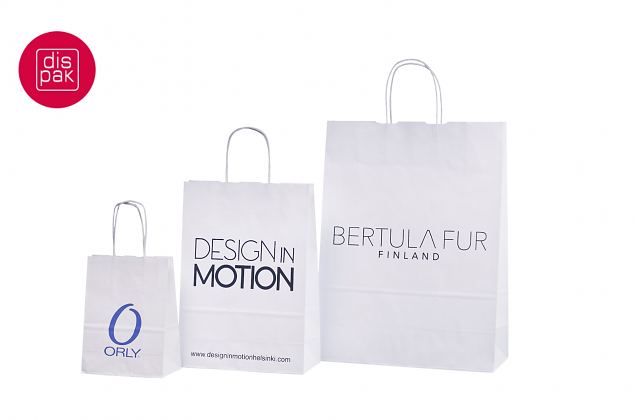 valkoinen ny�rik�densijallinen paperikassi omalla painatuksella 