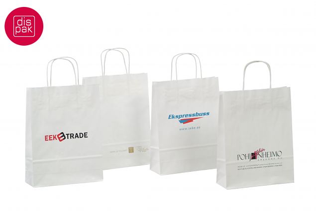 valkoiset laadukkaat ja ymp�rist�yst�v�lliset paperikassit painatuksella 