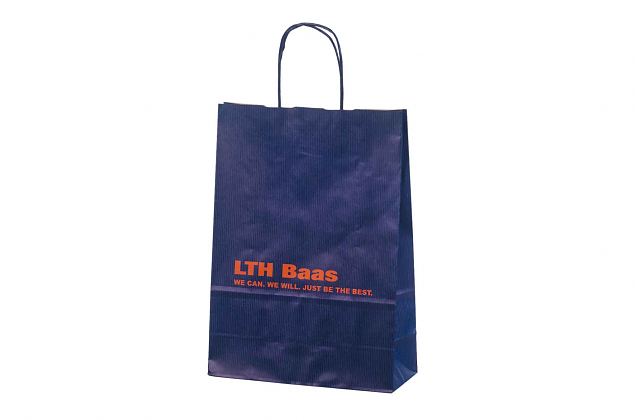 Sininen paperikassi yksil�llisell� painatuksella. Minimitilausm��r� omalla painatuksella alkaa vai