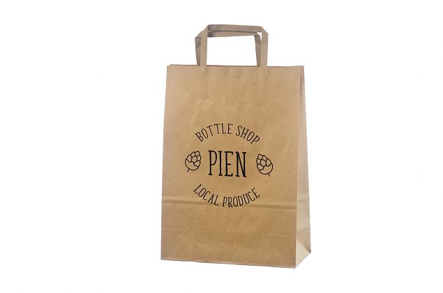 Elegant ekologisk papperskasse med platta handtag i h�g kvalitet. Kan f�s med personligt tryck. Fl