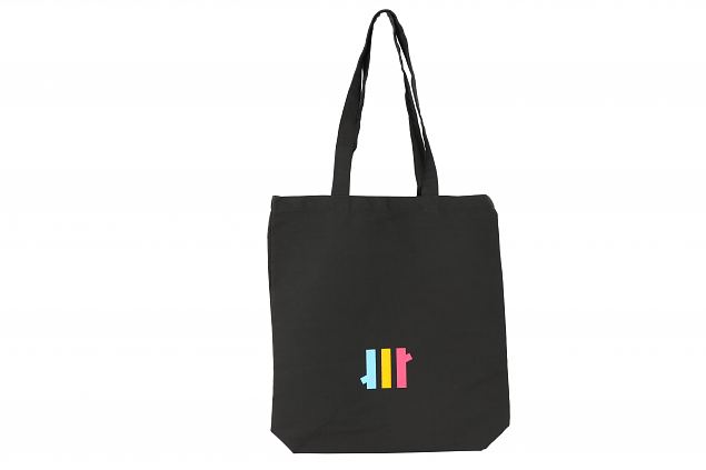 personlig logotyptryckt svart tygkasse i 100 % bomull 
