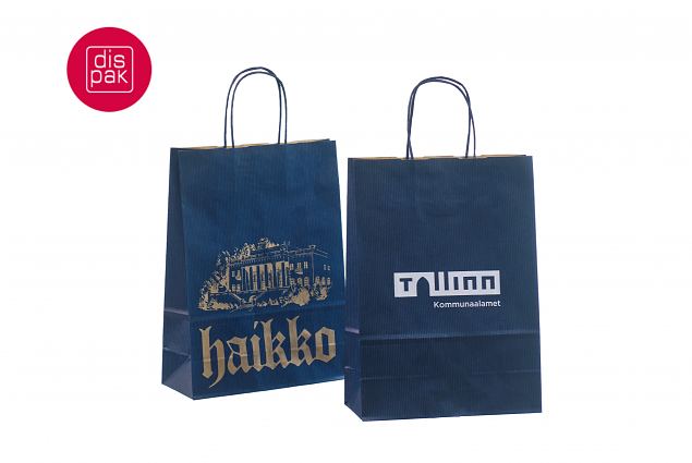 trkitud logoga sinine paberkott 