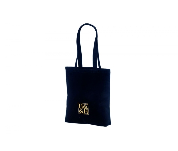 Svarte handlenett av slitesterk tekstil. Mål: 35×35+7 cm