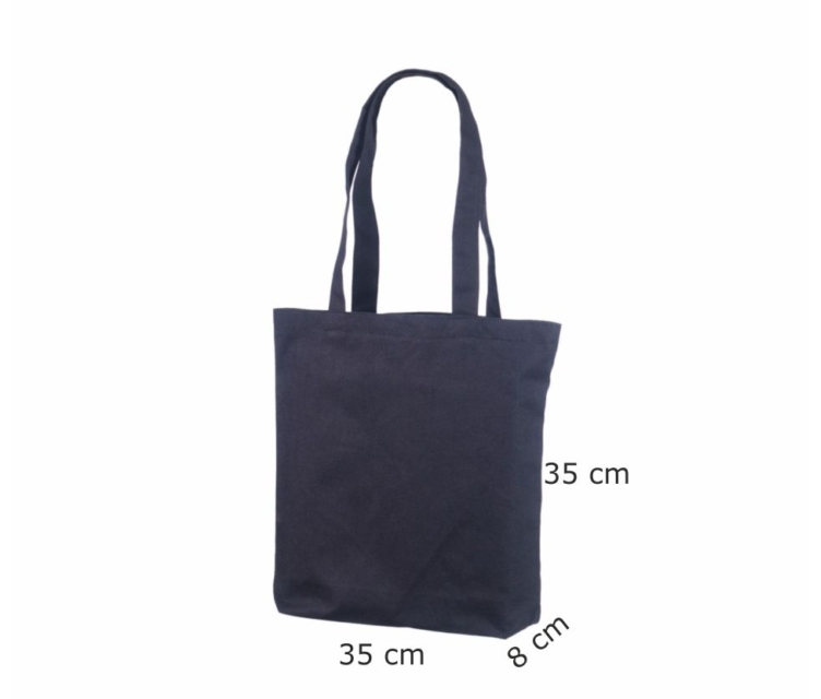 Svarte handlenett av slitesterk tekstil. Mål: 35×35+7 cm