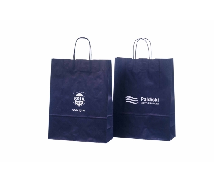 Blå papirposer med dekorativt trykk