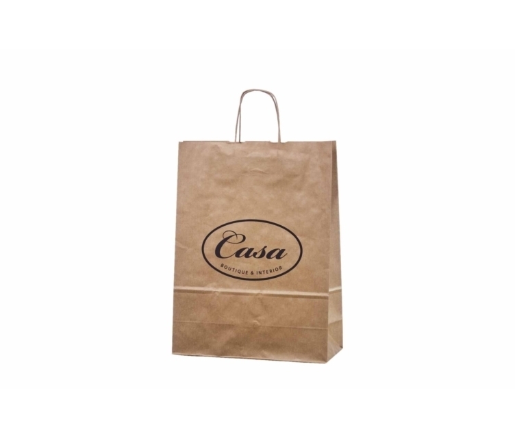 Brune papirposer med bedriftslogo