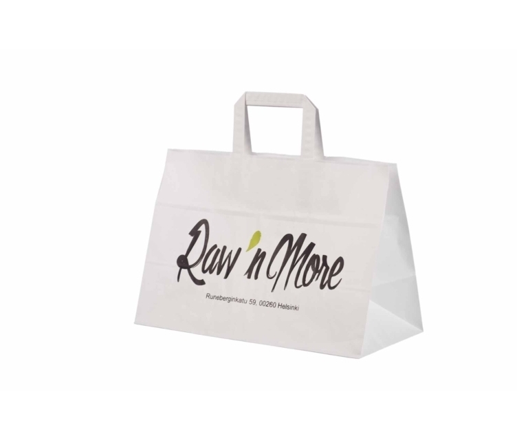 Hvit take-away pose 35x17x24,5 cm med reklametrykk