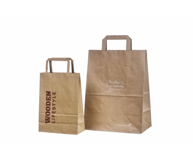 Miljøvennlige papirposer med flat hank og reklametrykk