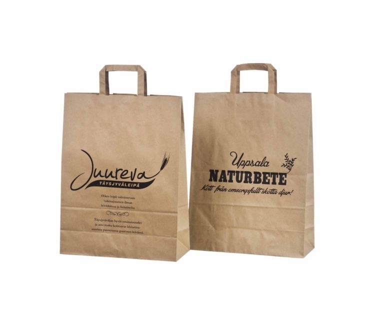 Miljøvennlige papirposer med flat hank og stilfullt trykk