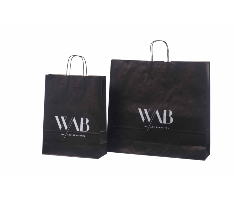 Svarte papirposer med trykk