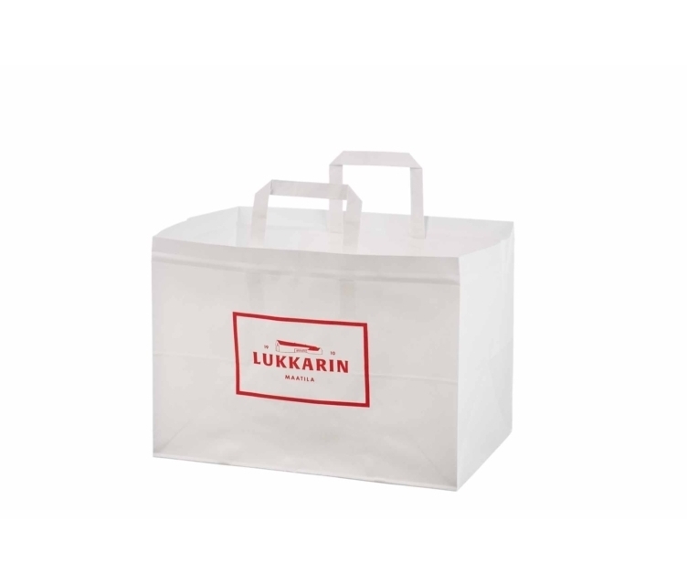 Hvit take-away pose 35x17x24,5 cm med tilpasset trykk
